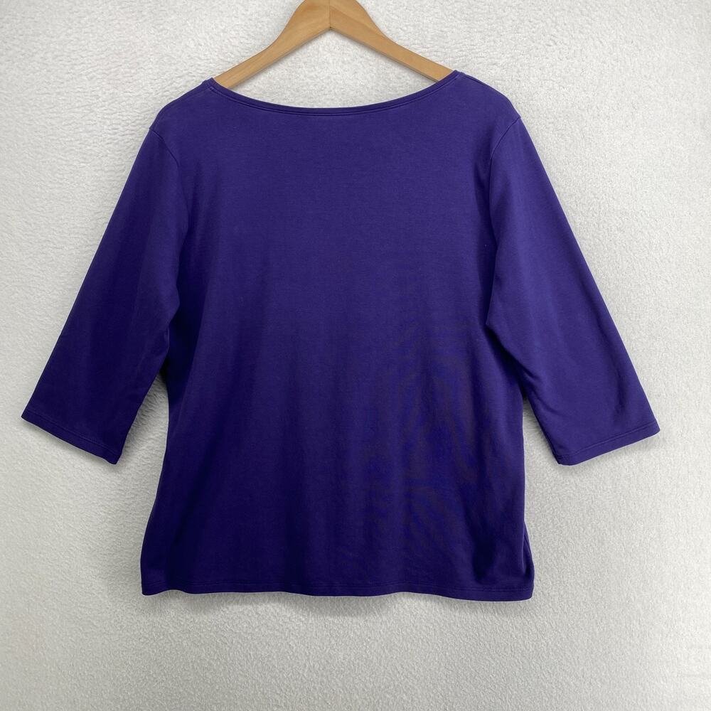 EILEEN FISHER Top L Organic Cotton Interlock Jersey Scoop Neck 3/4 Sleeve Purple - Picture 2 of 10
